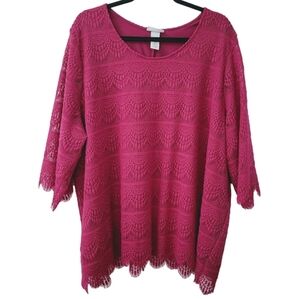 Catherine's Women's Dressy Lace Purple Pink Blouse‎ Top, Size 3 (26-28 W)